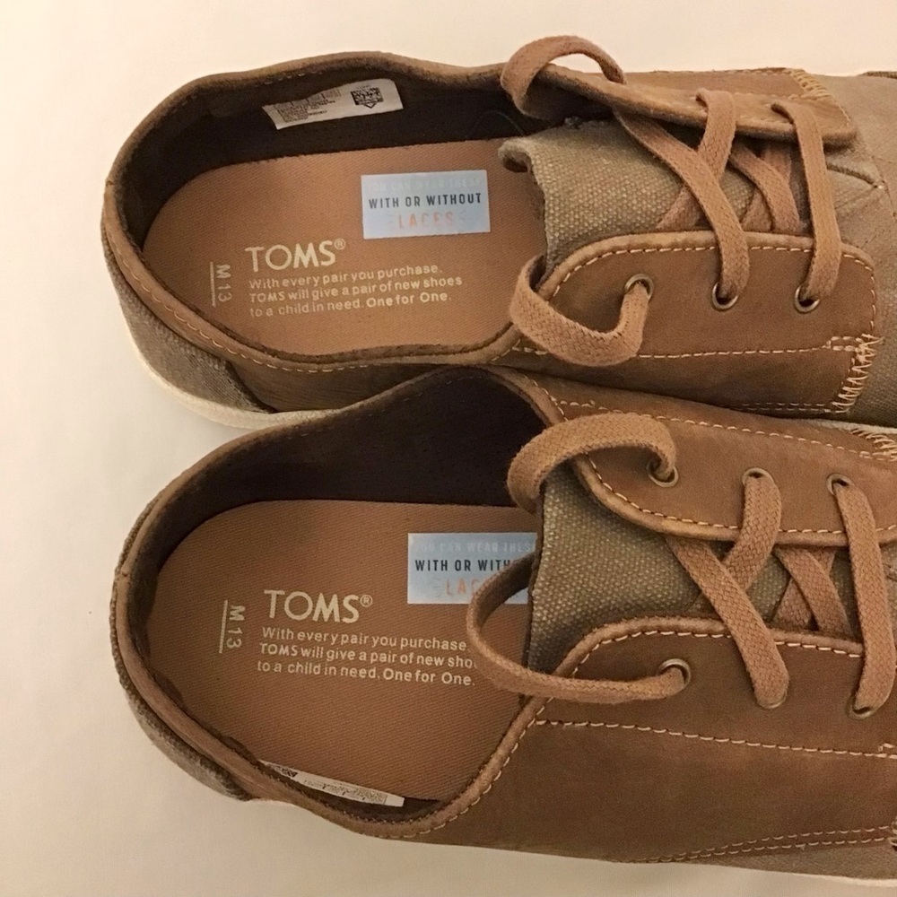 Toms 13 Paseo Sneakers Canvas Leather Brown Lace Up Mens Shoes - Picture 8 of 10